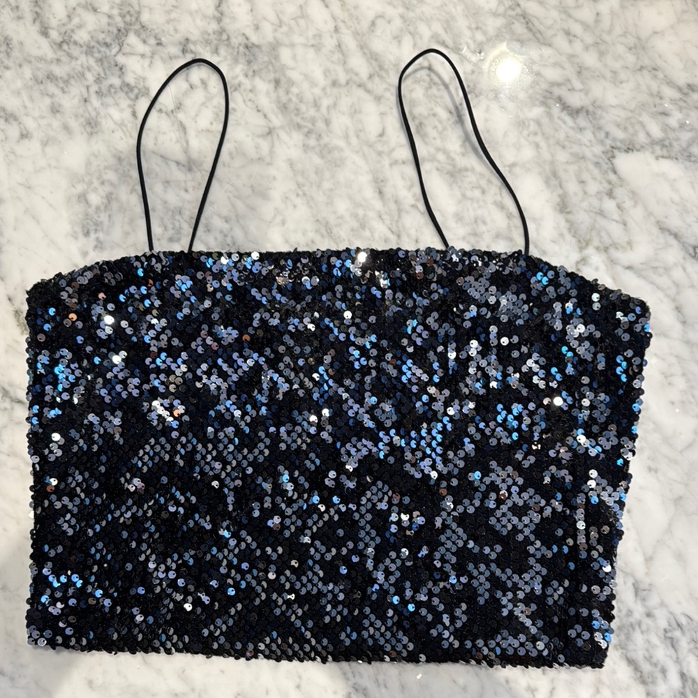 Garage Black and Silver Sequin Crop Top Medium